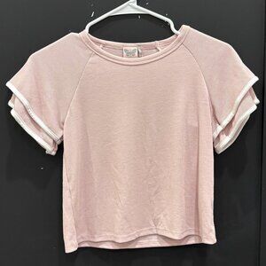 For All Seasons Poper Crane Pink Double Sleeve Shirt M